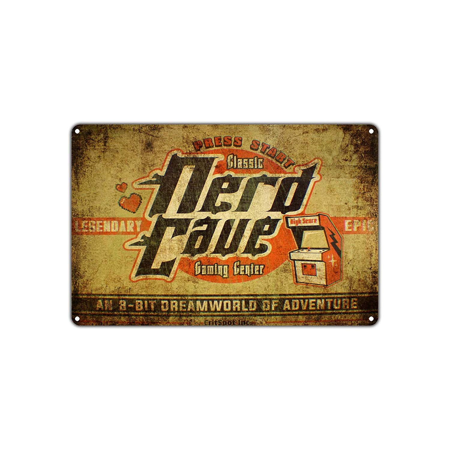 Press Start For Legendary Epic Nerd Cave Gaming Center Vintage Retro Decor Wall Art Shop  Aluminum