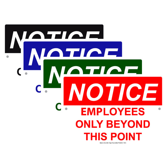 Notice employees Only Beyond This Point Policy Alert Aluminum Metal Sign Plate
