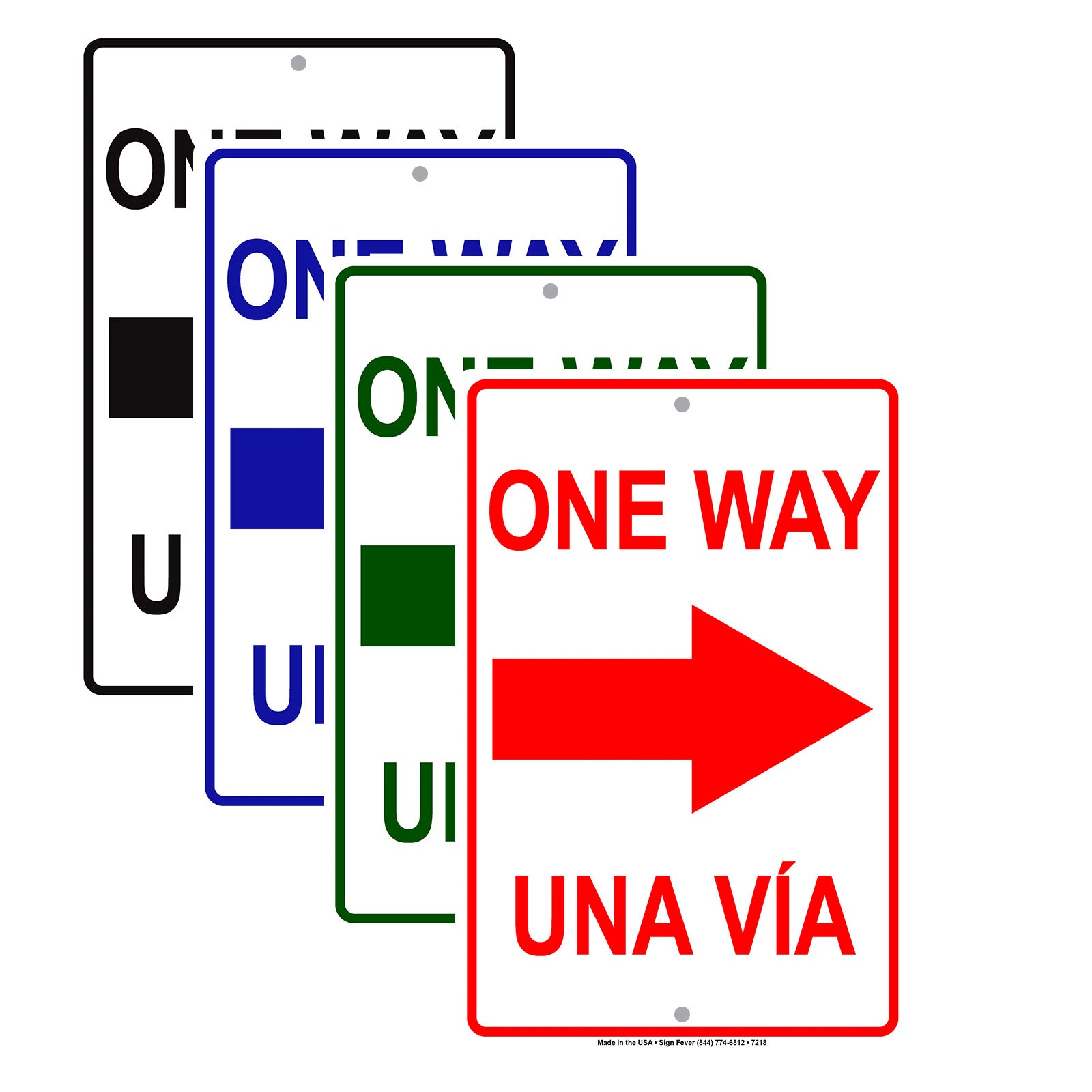 One Way Una Via Right Arrow Bilingual Door Notice Alert Strictly Prohibited Aluminum Metal Sign Plate