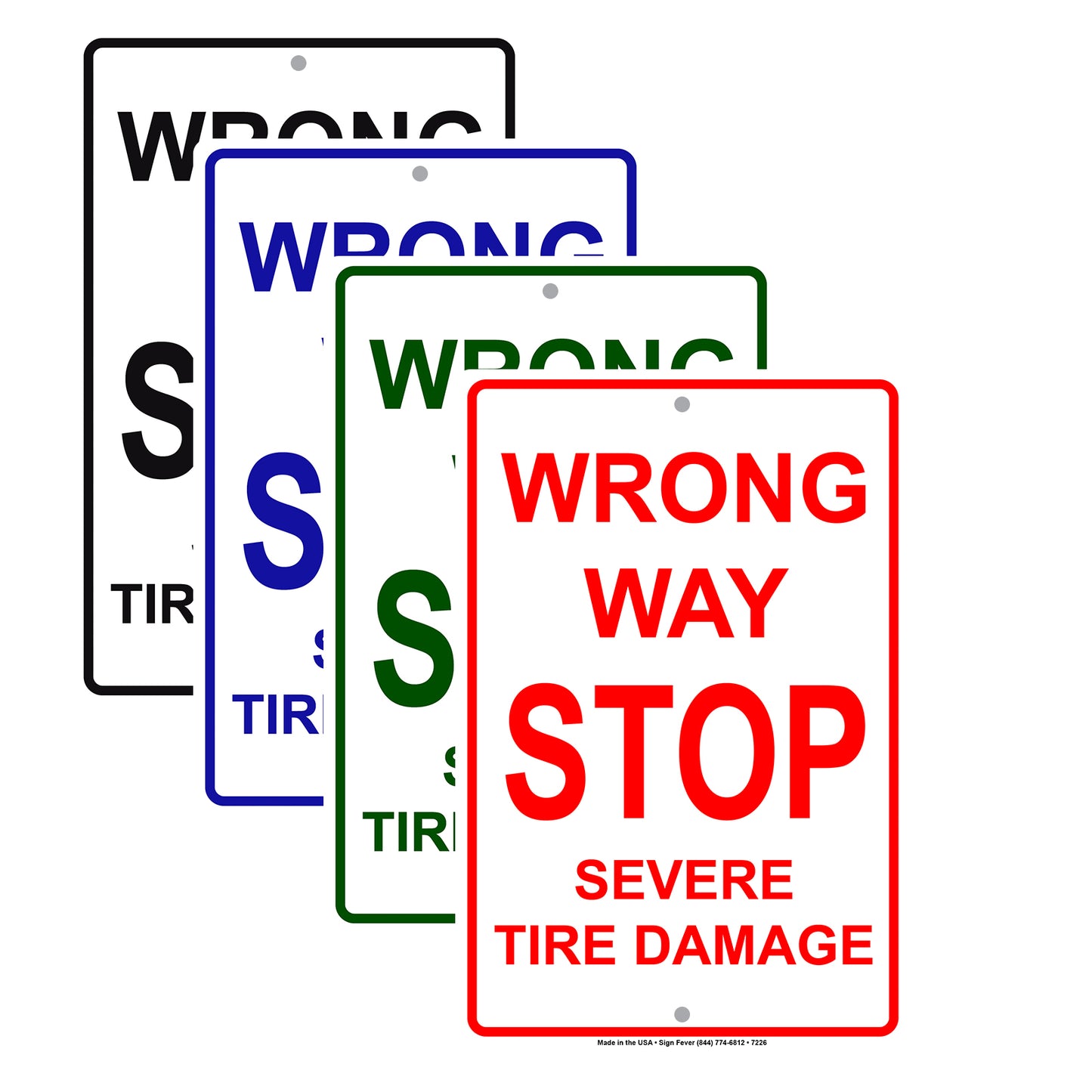 Wrong Way Stop Severe Tire Damage Alert Strictly Prohibited Aluminum Metal Sign Plate