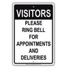Visitors Please Ring Bell For Appointments And Deliveries Aluminum Metal Sign Plate