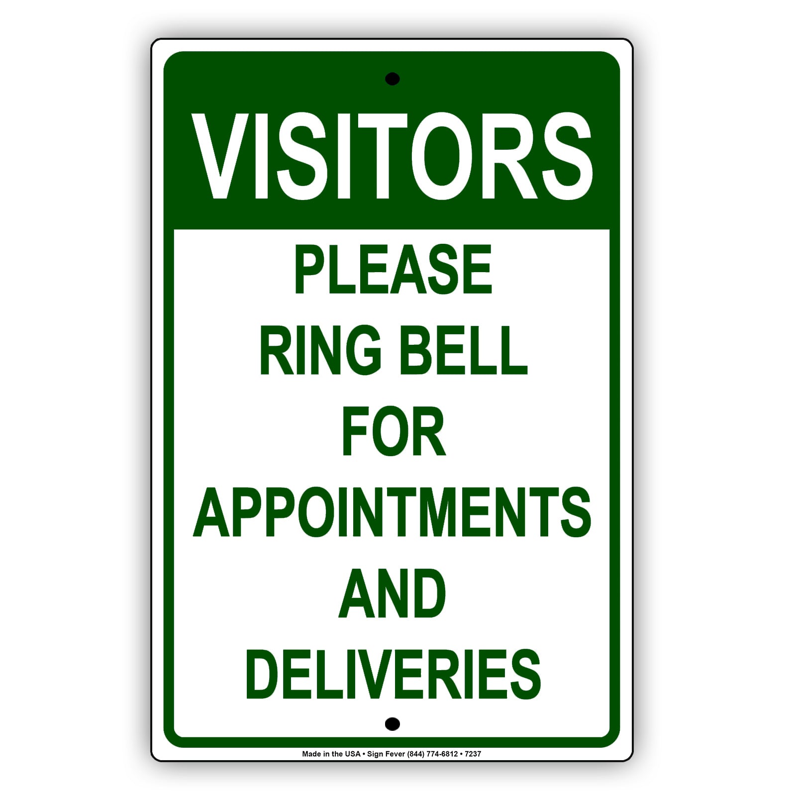 Visitors Please Ring Bell For Appointments And Deliveries Aluminum Metal Sign Plate