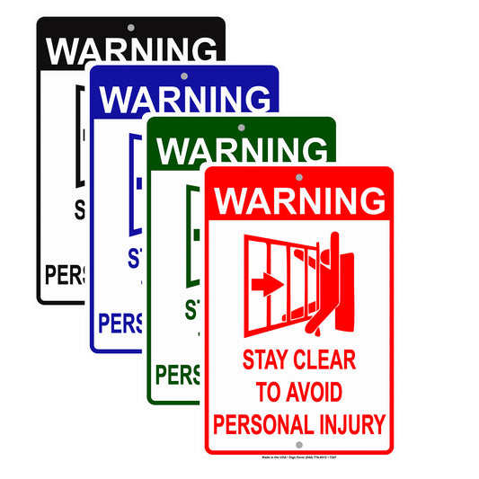 Warning Stay Clear To Avoid Personal Injury Safety Aluminum Metal Sign Plate