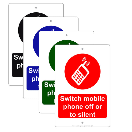 Switch Mobile Phone Off Or To Silent Policy Restriction Aluminum Metal Sign Plate