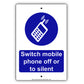 Switch Mobile Phone Off Or To Silent Policy Restriction Aluminum Metal Sign Plate