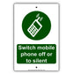 Switch Mobile Phone Off Or To Silent Policy Restriction Aluminum Metal Sign Plate
