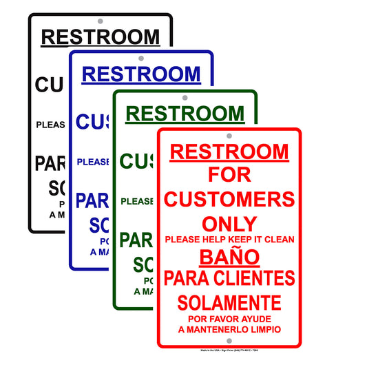 Restroom For Customers Only Please Help Keep It Clean Bilingual Aluminum Metal Sign Plate