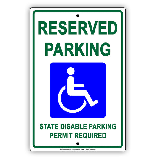 Reserved Parking State Disable Parking Permit Required Alert Aluminum Metal Sign Plate