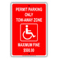 Handicap Permit Parking Only Tow-Away Zone Maximum Fine $500 Aluminum Metal Sign Plate