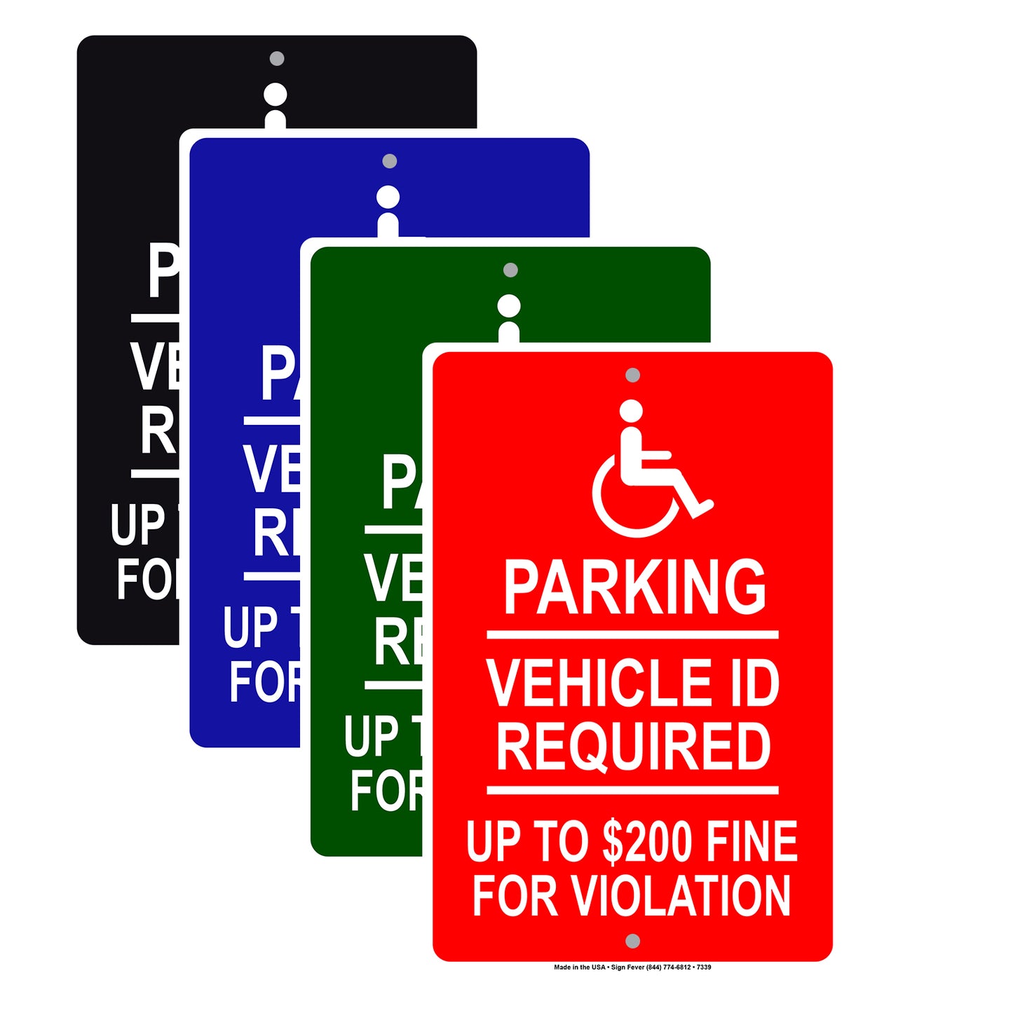 Parking Vehical Id Required Up To $200 Fine For Violation Handicap Alert Aluminum Metal Sign Plate