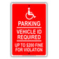 Parking Vehical Id Required Up To $200 Fine For Violation Handicap Alert Aluminum Metal Sign Plate