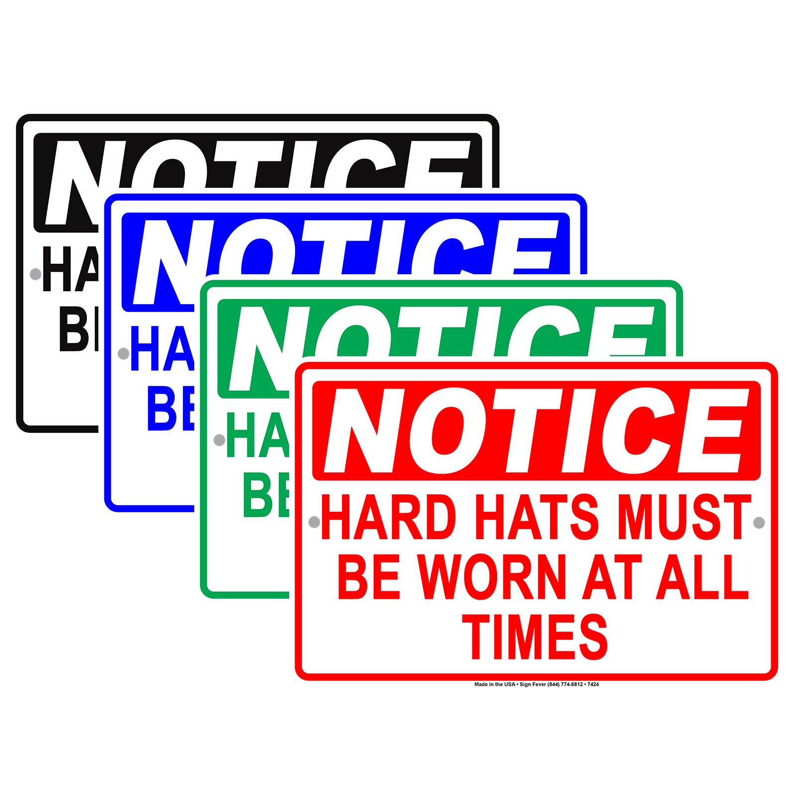 Notice Hard Hats Mut Be Worn At All Times Danger Safety Alert Warning Aluminum Metal Sign Plate