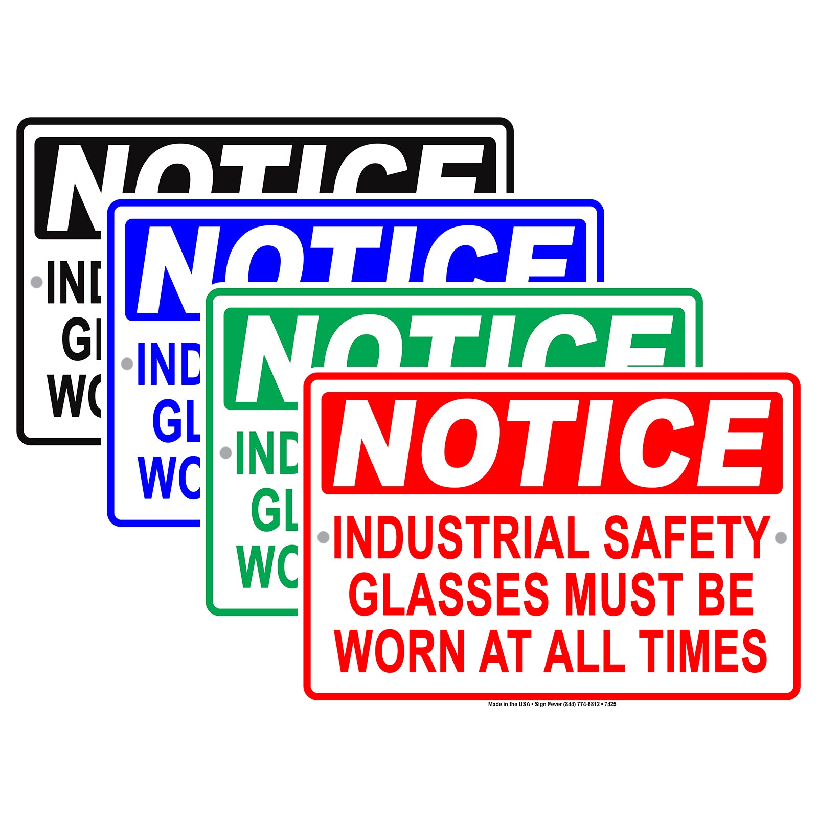 Notice Industrial Safety Glasses Must Be Worn At All Times Alert Warning Aluminum Metal Sign Plate