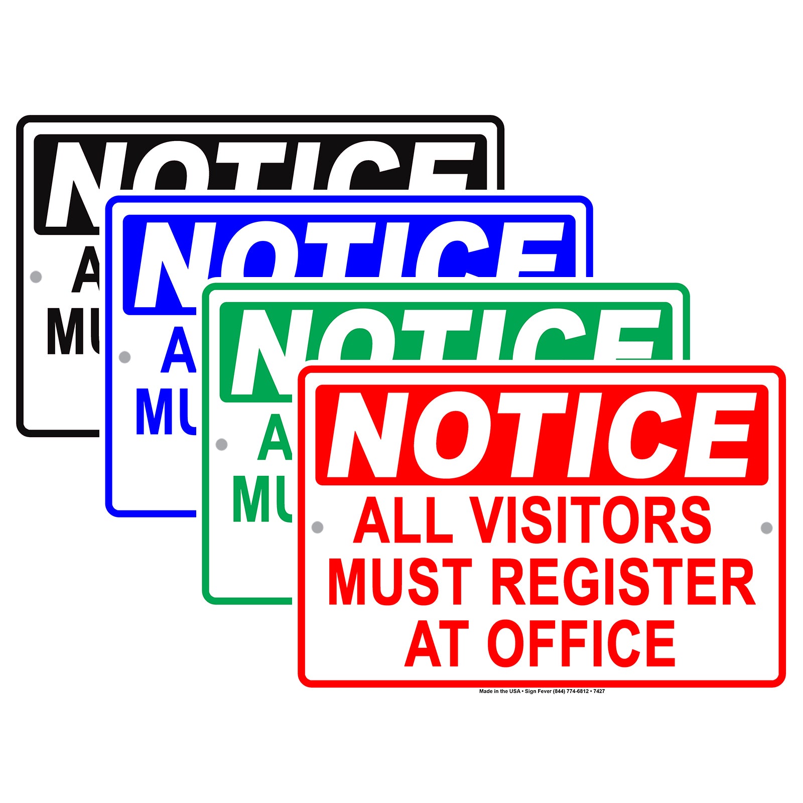 Notice All Visitors Must Register At Office Reception Aluminum Metal Sign Plate