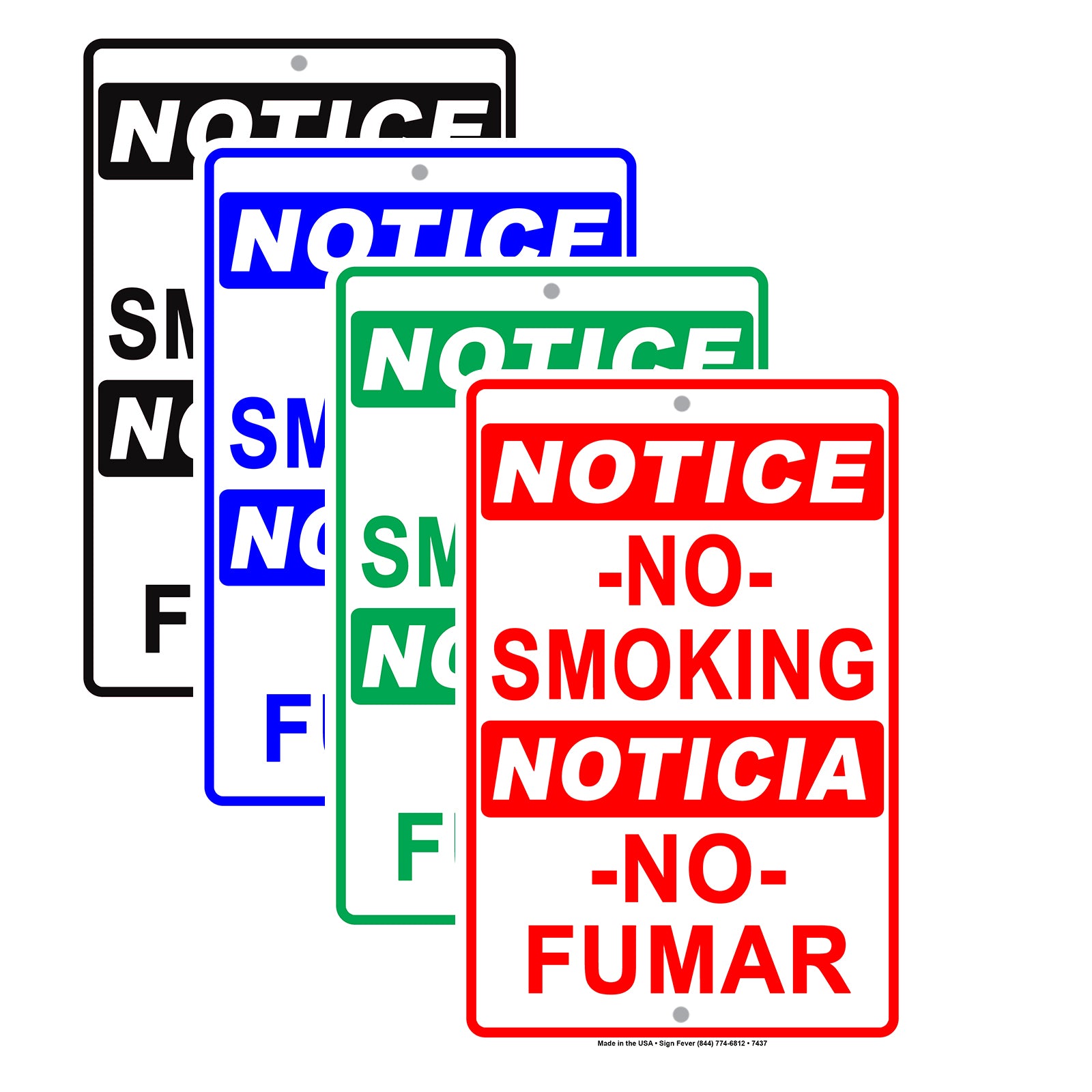Notice No Smoking Noticia No Fumar Bilingual Restriction Strictly Prohibited Aluminum Metal Sign Plate