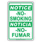 Notice No Smoking Noticia No Fumar Bilingual Restriction Strictly Prohibited Aluminum Metal Sign Plate