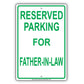 Reserved Parking For Father-In-Law All Others Will Be Towed Aluminum Metal Sign Plate