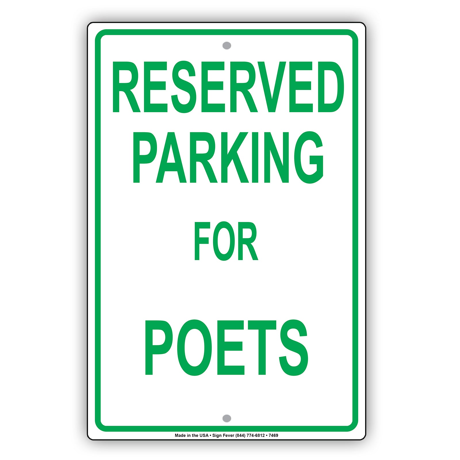 Reserved Parking For Poets Only All Others Will Be Towed Aluminum Metal Sign Plate