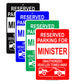 Reserved Parking For Minister Only Unauthorized Vehicles Towed Away Aluminum Metal Sign Plate