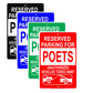 Reserved Parking For Poets Unauthorized Vehicles Towed Away Aluminum Metal Sign Plate