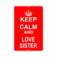 Keep Calm And Love Sister With Humor Jokes Funny Gags Novelty Caution Alert Warning Aluminum Sign