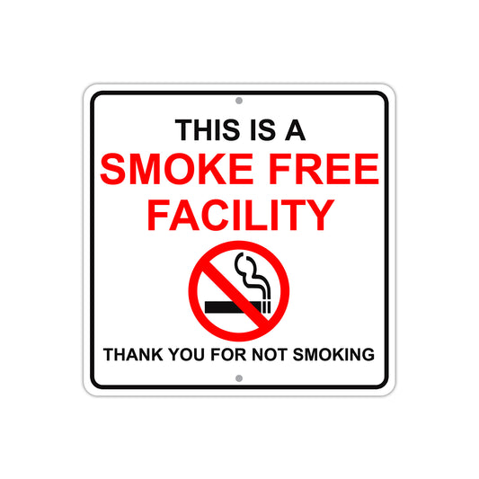 This Is A Smoke Free Facility Thank You For Not Smoking Aluminum Metal Sign Plate