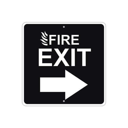 Fire Exit with Right Arrow Caution Aluminum Metal Sign Plate