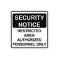 Security Notice Restricted Area Authorized Personnel Only Aluminum Metal Sign Plate