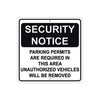 Security Notice Parking Permits Required in This Area Aluminum Metal Sign Plate