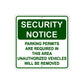 Security Notice Parking Permits Required in This Area Aluminum Metal Sign Plate