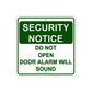 Security Notice Do Not Open Door Alarm Will Sound Aluminum Metal Sign Plate