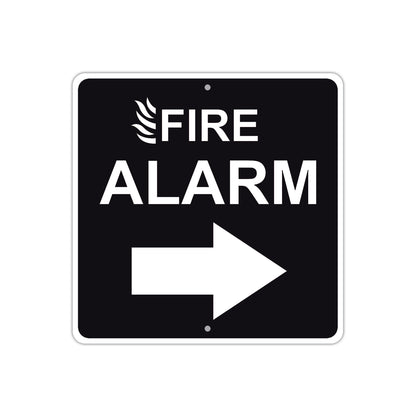 Fire Alarm with Right Arrow Caution Aluminum Metal Sign Plate