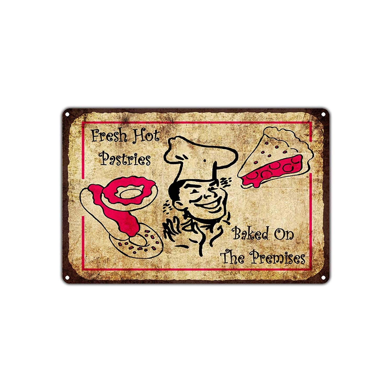 Fresh Hot Pastries Baked on Premises Bakery Vintage Retro Decor Art Shop Bar Aluminum