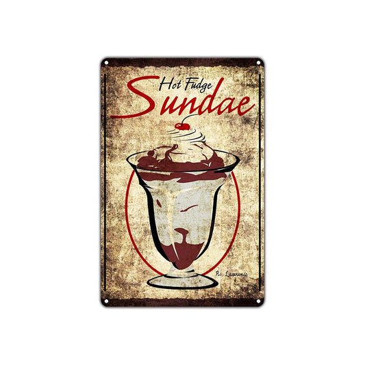 Hot Fudge Sundae Ice Cream Vintage Retro Decor Wall Art Shop Man Cave Bar Aluminum