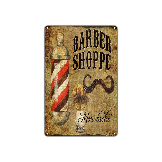 Barber Shoppe Moustache Funny Novelty Vintage Retro Wall Decor Shop Man Cave Bar Garage Aluminum
