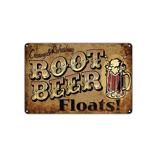 Creamy & Refreshing Root Beer Floats Retro Vintage Retro Wall Decor Art Store Man Cave Bar Aluminum