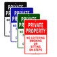 Private Property No Loitering Smoking Or Sitting On Steps Alert Aluminum Metal Sign Plate