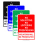 No Soliciting No Loitering No Trespassing Violators Will Be Prosecuted Aluminum Metal Sign Plate