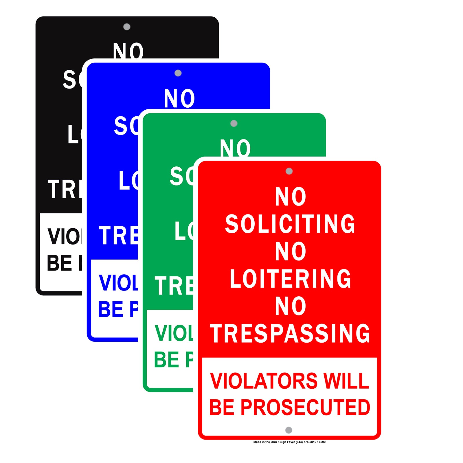 No Soliciting No Loitering No Trespassing Violators Will Be Prosecuted Aluminum Metal Sign Plate
