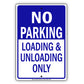 No Parking Loading & Unloading Only Alert Aluminum Metal Sign Plate