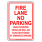 Fire Lane No Parking Unathorized Vehicle Will Be Ticketed Aluminum Metal Sign Plate