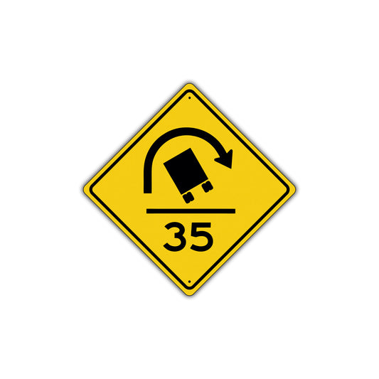Speed Limit 35 MPH Truck Rollover with Sharp Right Turn Symbol Alert Warning Aluminum Novelty Sign