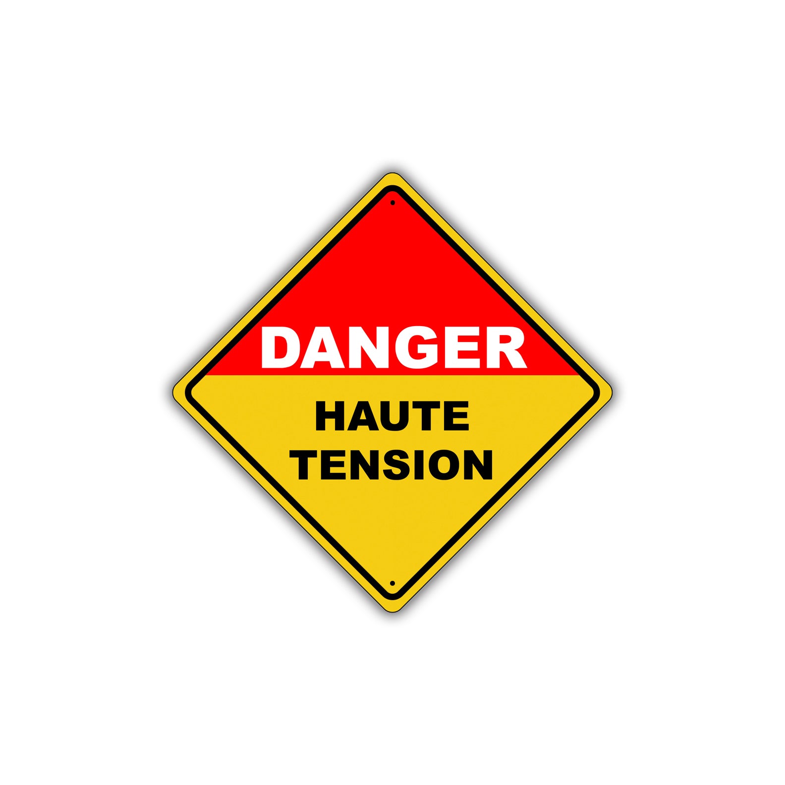 Caution Danger Haute Tension Live Wires Overhead Electrical Hazard Metal Alert Aluminum Sign