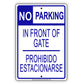 No Parking In Front Of Gate Spanish English Aluminum Metal Sign Plate