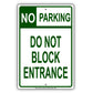 No Parking Do Not Block Entrance Aluminum Metal Sign Plate