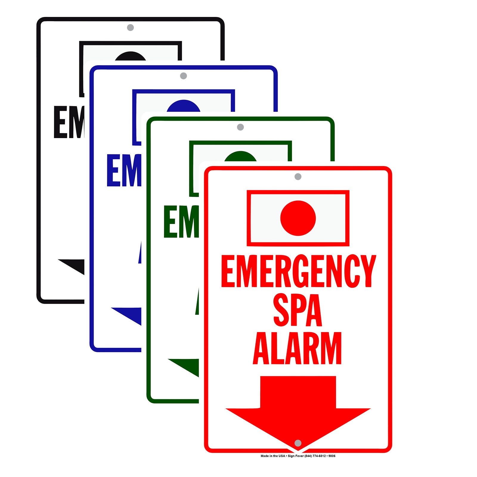 Emergency Spa Alarm With Down Arrow Aluminum Metal Sign Plate