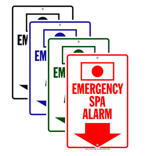 Emergency Spa Alarm With Down Arrow Aluminum Metal Sign Plate