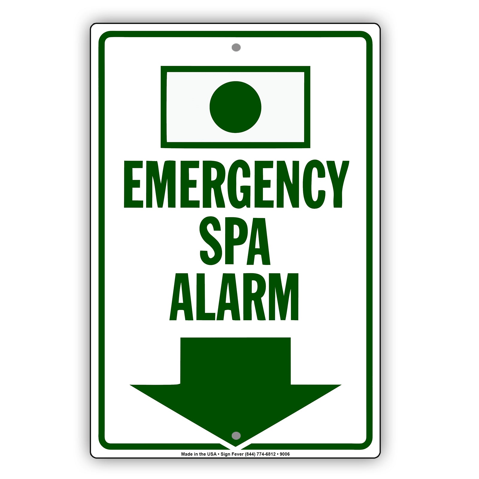 Emergency Spa Alarm With Down Arrow Aluminum Metal Sign Plate