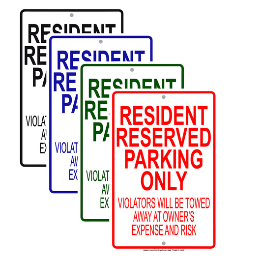 Resident Reserved Parking Only Violators Will Be Towed Away Aluminum Metal Sign Plate