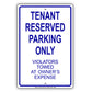 Tenant Reserved Parking Only Violators Towed At Owner's Expense Aluminum Metal Sign Plate